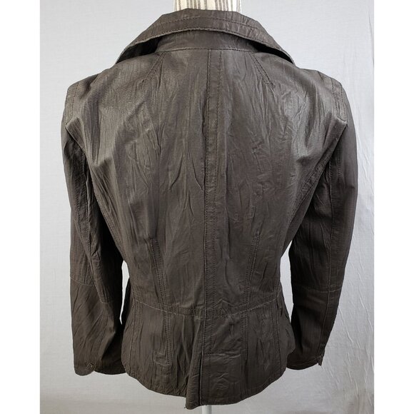 Anthropologie Tapemeasure 100% Leather Jacket Blazer Pockets Taupe Brown size 10 - Picture 10 of 16